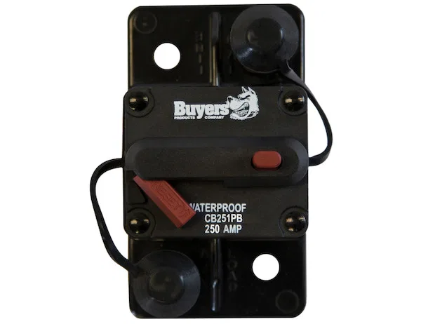 CB251PB – BUYERS PROD Circuit Breaker, 250 Amp Plastic Waterproof Black 42 Volts Max Brass Studs Manual Push-To-Trip ...